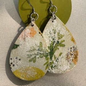 Handcrafted wood and paper earrings lightly glazed